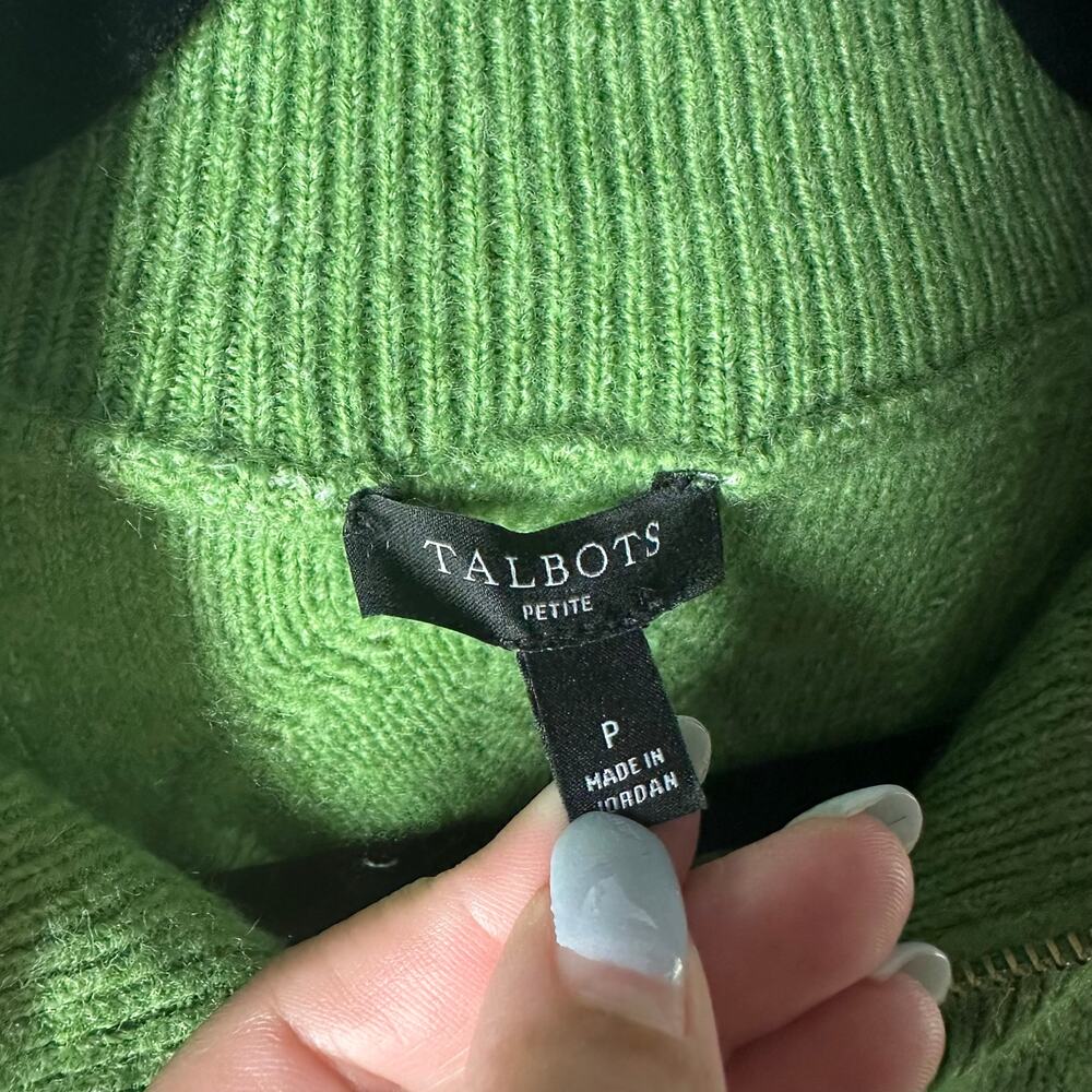 Talbots Women's Green Cable Knit Quarter Zip Collared Sweater Size Small - Picture 3 of 7